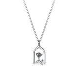925 Silver Rose Flower Pendant Necklace For Women Zircon Jewelry