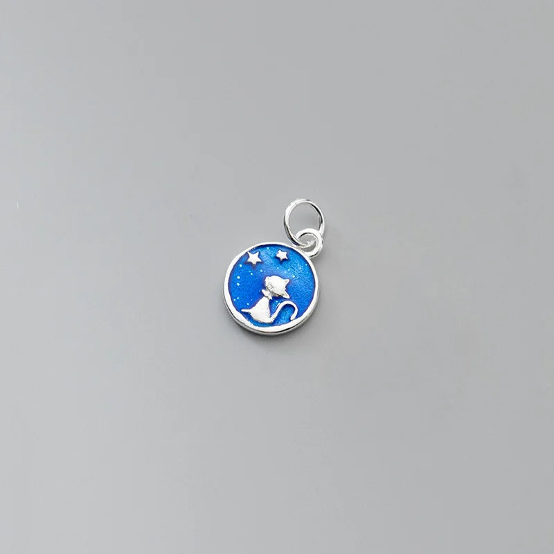 925 Sterling Silver Glaze Cat Pendant for DIY Necklace