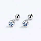 925 Silver Round CZ Screw Stud Earrings Women Girls Minimalist Jewelry