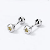 925 Silver Round CZ Screw Stud Earrings Women Girls Minimalist Jewelry