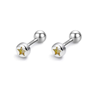 925 Silver Round CZ Screw Stud Earrings Women Girls Minimalist Jewelry