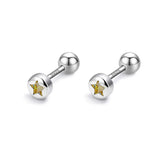 925 Silver Round CZ Screw Stud Earrings Women Girls Minimalist Jewelry