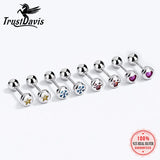 925 Silver Round CZ Screw Stud Earrings Women Girls Minimalist Jewelry