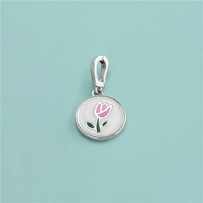 925 Sterling Silver Tulips Flower Pendant DIY Necklace for Women