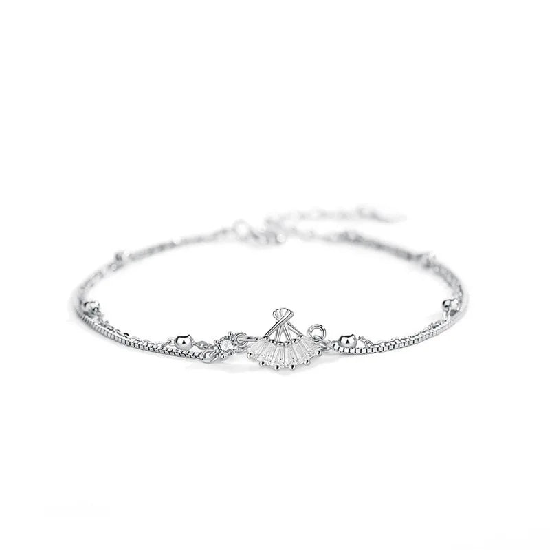 TrustDavis 925 Silver CZ Chain Bracelet For Teen Girls
