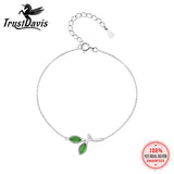 925 Silver Green Leaf Chain Bracelet Gift For Daughter Teen Girls
