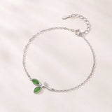 925 Silver Green Leaf Chain Bracelet Gift For Daughter Teen Girls