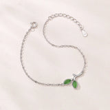 925 Silver Green Leaf Chain Bracelet Gift For Daughter Teen Girls
