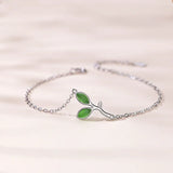 925 Silver Green Leaf Chain Bracelet Gift For Daughter Teen Girls
