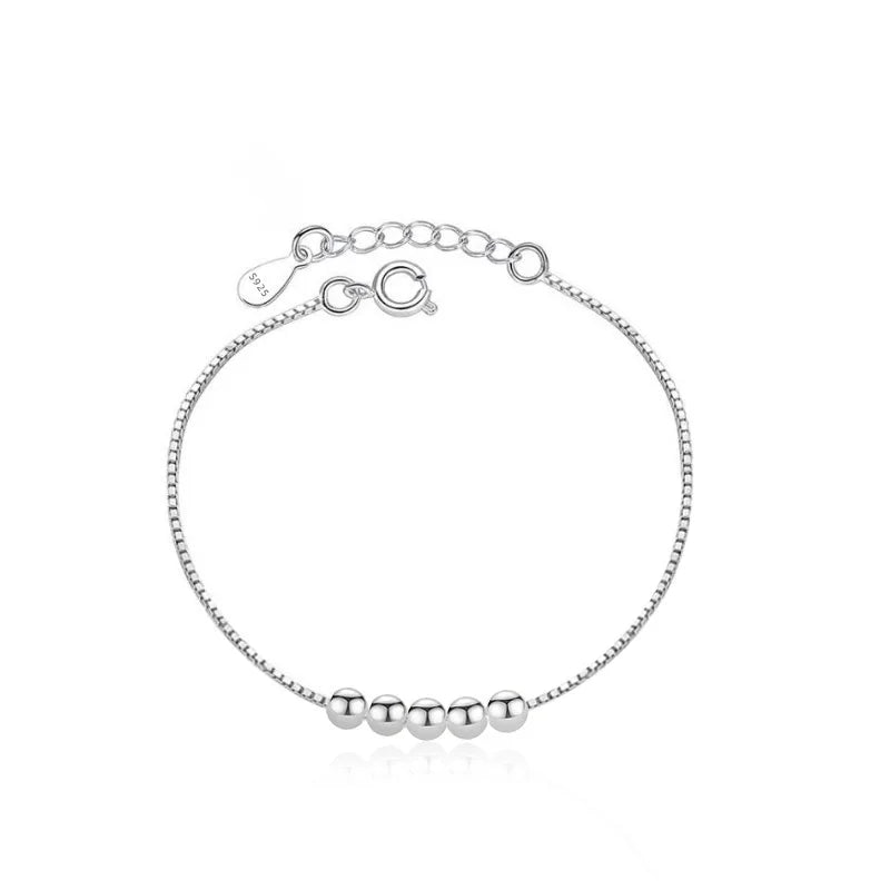 925 Sterling Silver Round Bead Box Chain Bracelet For Daughter Teen Girls