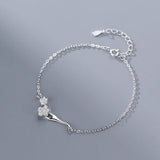 TrustDavis 925 Sterling Silver Peach Blossom Chain Bracelet for Girls