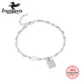TrustDavis 925 Silver Pearl Square Bamboo Bracelet Women's Charm Jewelry LB401