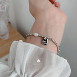 TrustDavis 925 Silver Pearl Square Bamboo Bracelet Women's Charm Jewelry LB401
