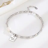 TrustDavis 925 Silver Pearl Square Bamboo Bracelet Women's Charm Jewelry LB401