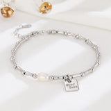 TrustDavis 925 Silver Pearl Square Bamboo Bracelet Women's Charm Jewelry LB401