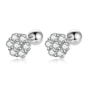 925 Sterling Silver Snowflake CZ Stud Earrings Minimalist Jewelry