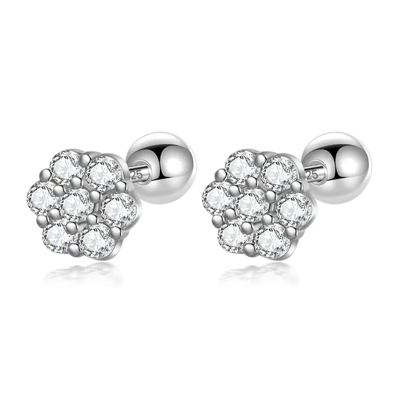 925 Sterling Silver Snowflake CZ Stud Earrings Minimalist Jewelry