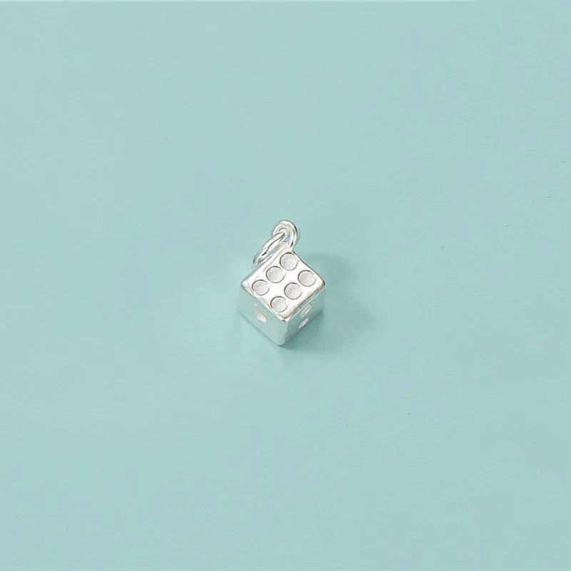 TrustDavis 925 Sterling Silver Square Dice Pendant DIY Necklace Bracelet
