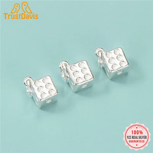 TrustDavis 925 Sterling Silver Square Dice Pendant DIY Necklace Bracelet