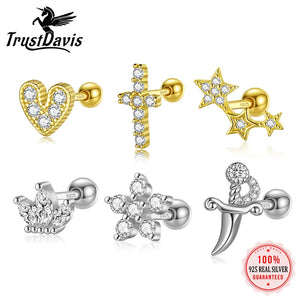 925 Sterling Silver CZ Stud Earrings For Women Party