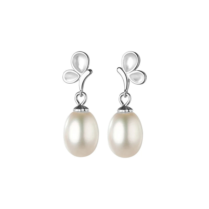925 Silver Butterfly Pearl Dangle Earrings Wedding Fine Jewelry
