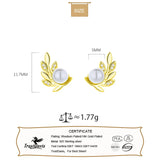 925 Silver Stud Earrings Wedding Leaves CZ Pearl Earring DA2869