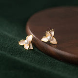 Davis 925 Silver 18k Flower Pearl Stud Earrings
