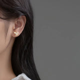 Davis 925 Silver 18k Flower Pearl Stud Earrings