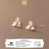 Davis 925 Silver 18k Flower Pearl Stud Earrings