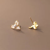 Davis 925 Silver 18k Flower Pearl Stud Earrings