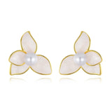 Davis 925 Silver 18k Flower Pearl Stud Earrings