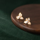 Davis 925 Silver 18k Flower Pearl Stud Earrings