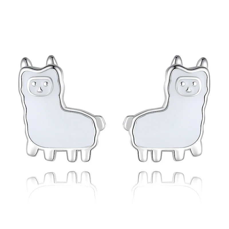 TrustDavis 925 Silver Alpaca Charm Stud Earrings