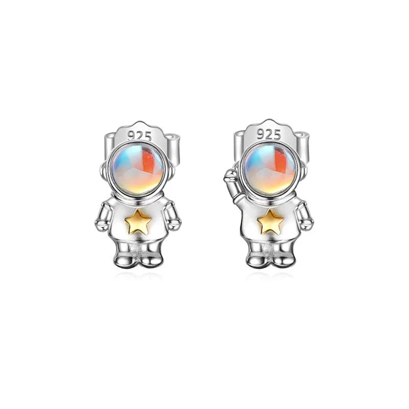 TrustDavis 925 Silver Astronaut Moonstone Earrings For Daughter Birthday Gift