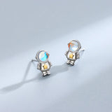 TrustDavis 925 Silver Astronaut Moonstone Earrings For Daughter Birthday Gift