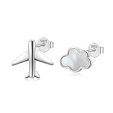 Real 925 Sterling Silver Clouds Plane Stud Earrings For Women Wedding Party