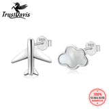 Real 925 Sterling Silver Clouds Plane Stud Earrings For Women Wedding Party