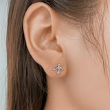 Real 925 Sterling Silver Clouds Plane Stud Earrings For Women Wedding Party