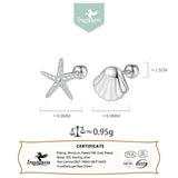 TrustDavis 925 Sterling Silver Asymmetric Starfish Shells Earring