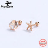 TrustDavis 925 Sterling Silver Asymmetric Starfish Shells Earring