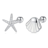 TrustDavis 925 Sterling Silver Asymmetric Starfish Shells Earring