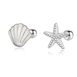 TrustDavis 925 Silver Asymmetric Starfish Shells Stud Earrings DA2157