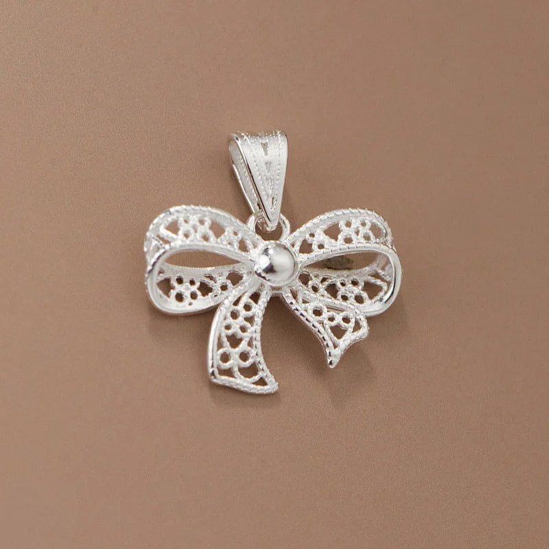 TrustDavis 925 Sterling Silver Bowknot Charm Pendant DIY Necklace