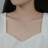 TrustDavis 925 Silver Bowknot Tassels Chain CZ Necklace For Women