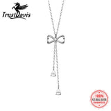 TrustDavis 925 Silver Bowknot Tassels Chain CZ Necklace For Women