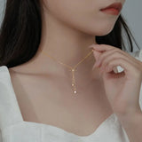 TrustDavis 925 Silver Bowknot Tassels Chain CZ Necklace For Women