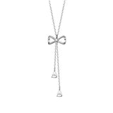 TrustDavis 925 Silver Bowknot Tassels Chain CZ Necklace For Women