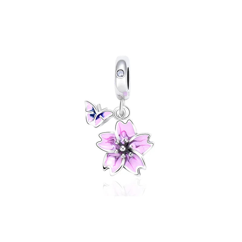 TrustDavis 925 Silver Butterfly Flower Charm Pendant