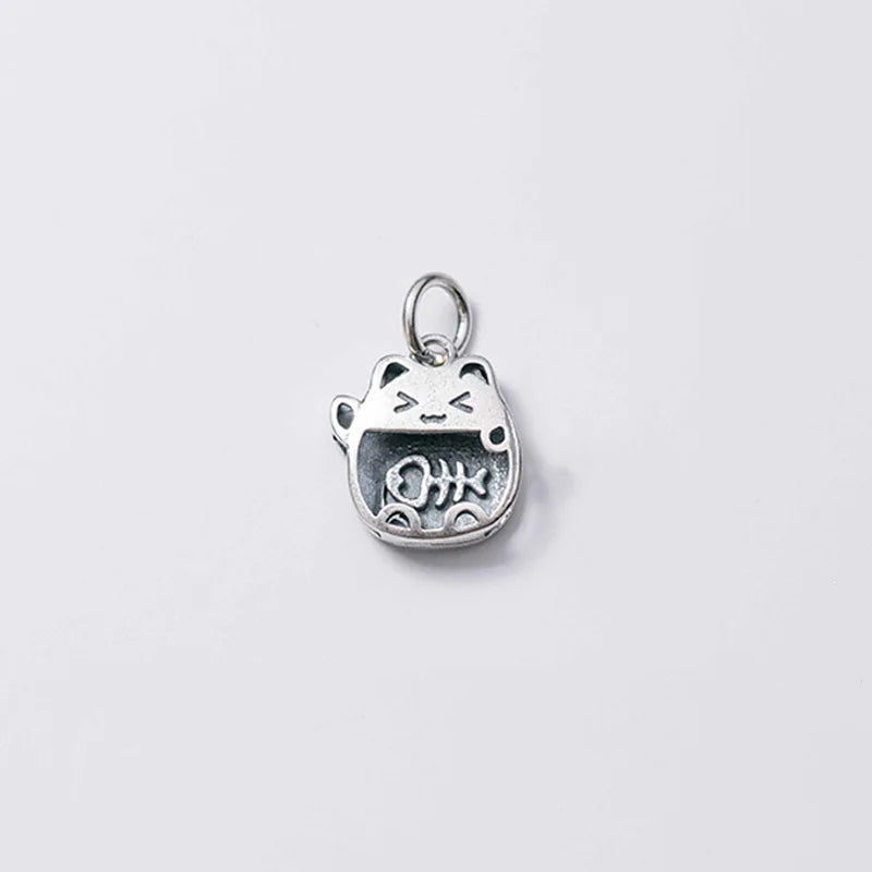 TrustDavis 925 Sterling Silver Cat Fish Charm Pendant DIY Necklace Bracelet