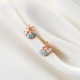 925 Sterling Silver Shell Starfish CZ Stud Earrings For Women